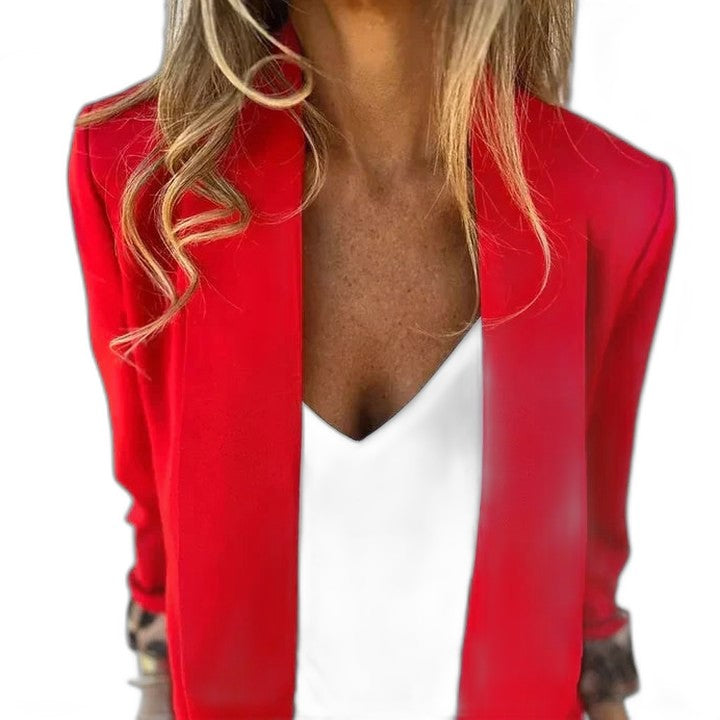 Elegant Red Blazer for Women with Collared Long Sleeve Office Style