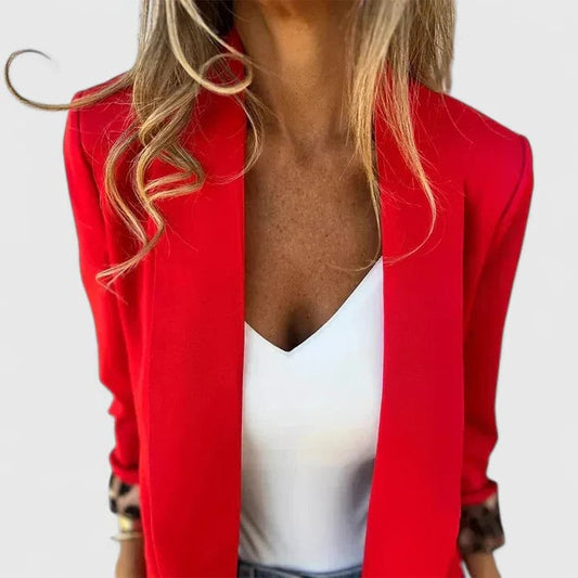 Elegant Red Blazer for Women with Collared Long Sleeve Office Style