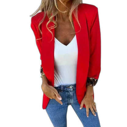 Elegant Red Blazer for Women with Collared Long Sleeve Office Style
