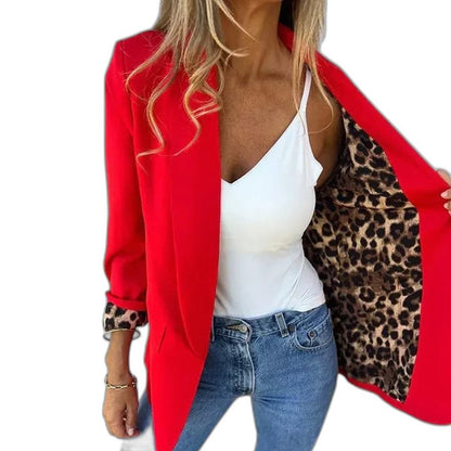 Elegant Red Blazer for Women with Collared Long Sleeve Office Style