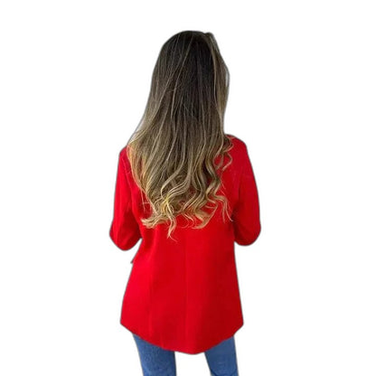 Elegant Red Blazer for Women with Collared Long Sleeve Office Style