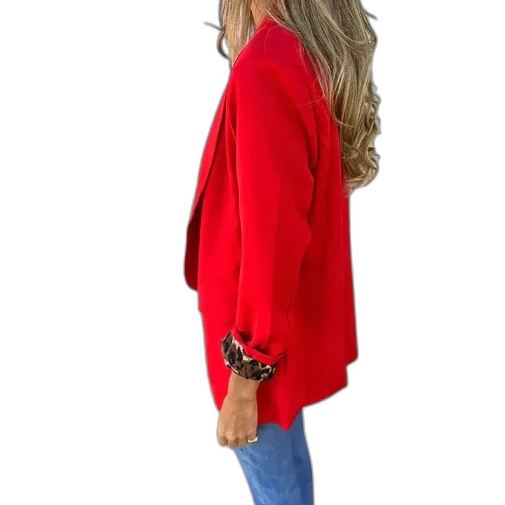 Elegant Red Blazer for Women with Collared Long Sleeve Office Style