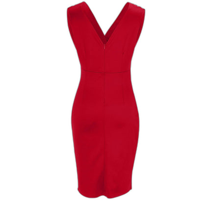 Elegant Red Mini Dress for Women with V Neck Sleeveless Bodycon Ruched Cutout Party Style