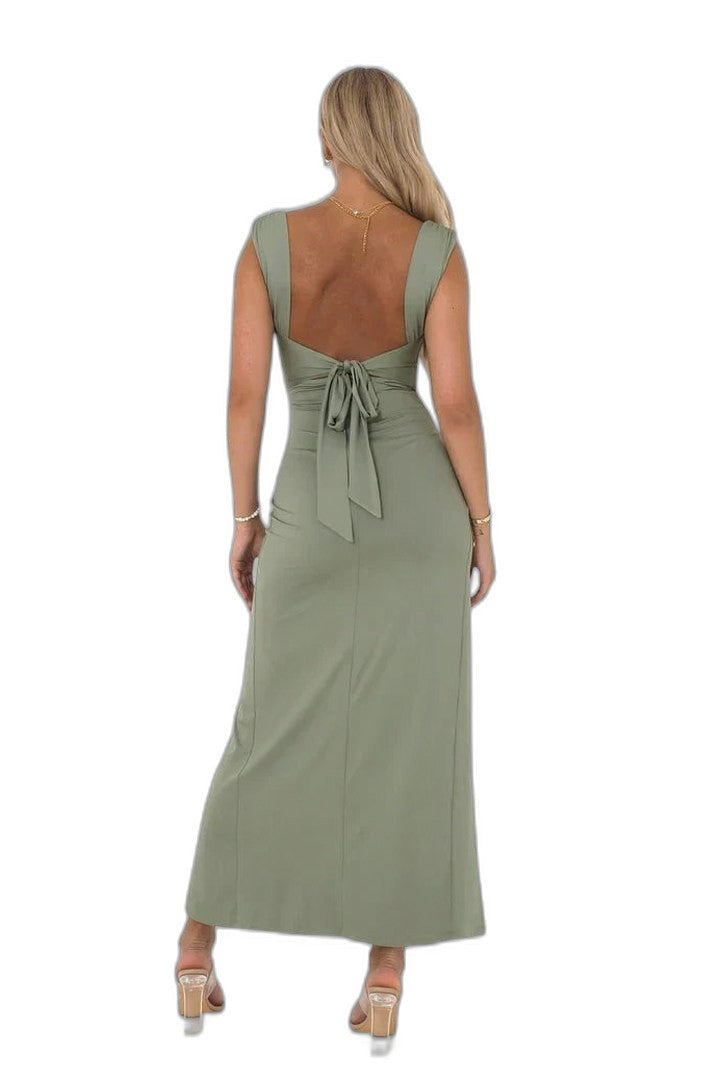 Elegant Sage Green Maxi Dress for Women with Cowl Neck Sleeveless Bodycon Cocktail Style