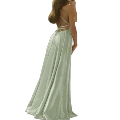 Elegant Sage Green Satin Maxi Dress for Women with Square Neck Sleeveless A Line Flowing Formal Style