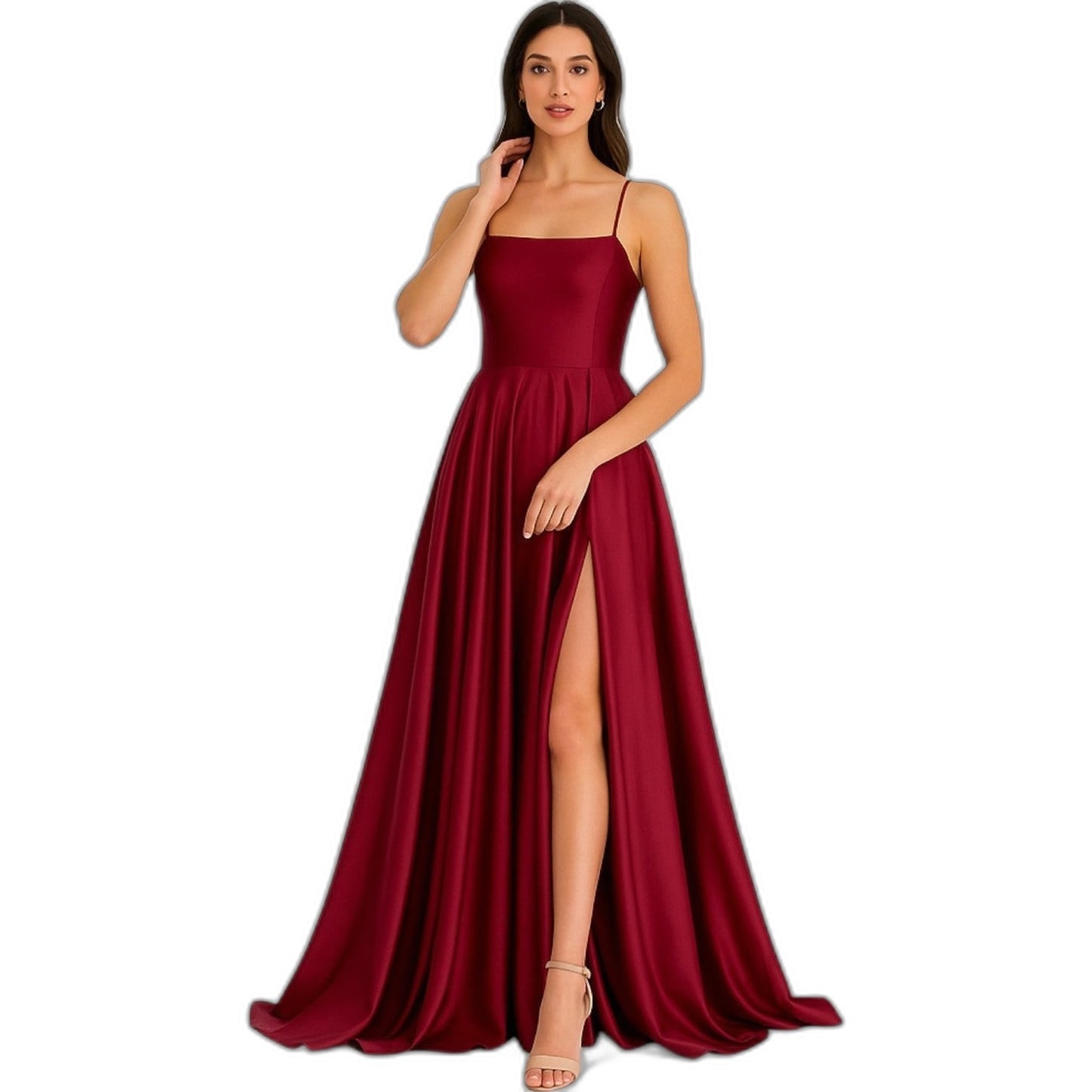 Elegant Sage Green Satin Maxi Dress for Women with Square Neck Sleeveless A Line Flowing Formal Style
