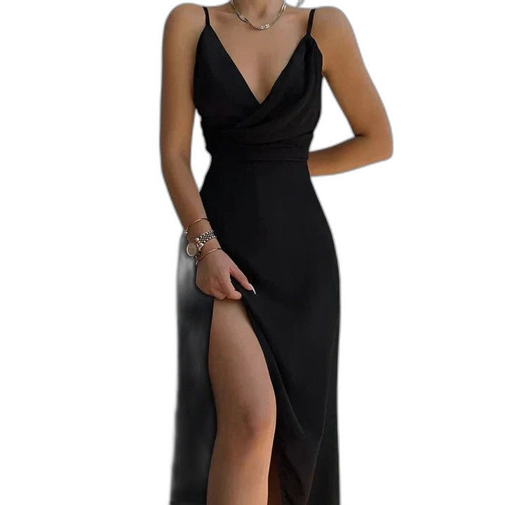 Elegant Sage Green Satin Maxi Dress for Women with V Neck Sleeveless Wrap Cocktail Style