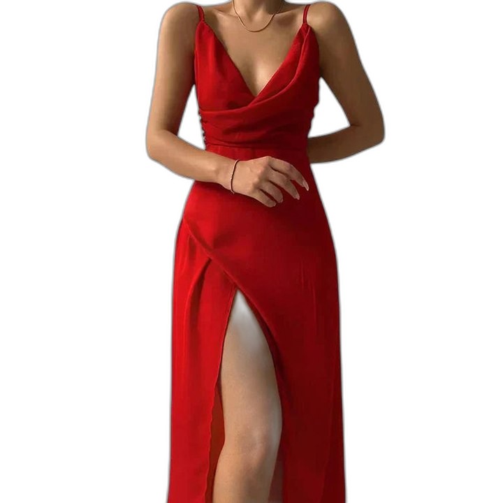 Elegant Sage Green Satin Maxi Dress for Women with V Neck Sleeveless Wrap Cocktail Style