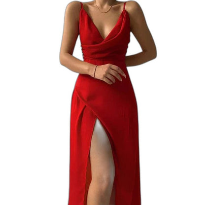Elegant Sage Green Satin Maxi Dress for Women with V Neck Sleeveless Wrap Cocktail Style