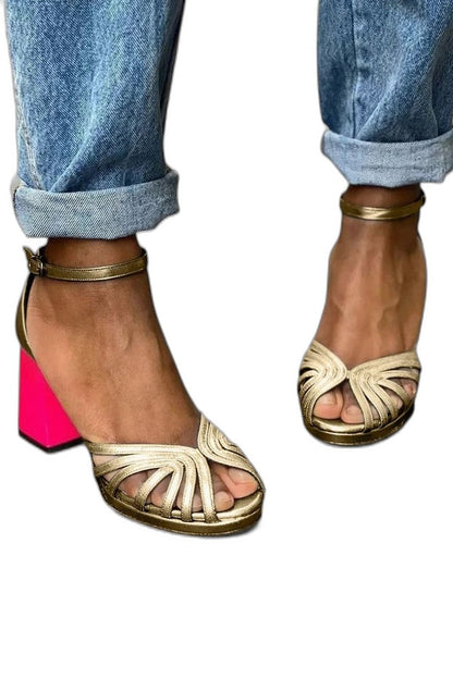Elegant Sandals for Women with Block Heel Ankle Strap Open Toe Cocktail Style