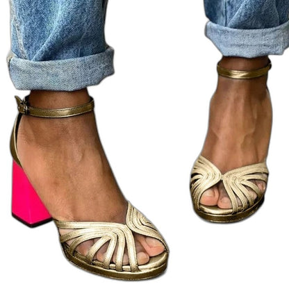 Elegant Sandals for Women with Block Heel Ankle Strap Open Toe Cocktail Style