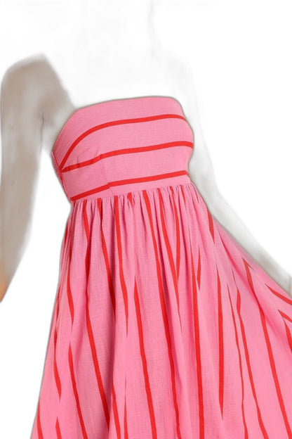 Elegant Striped Maxi Dress for Women with Strapless Tiered Flowing Empire Waist Vacation Style