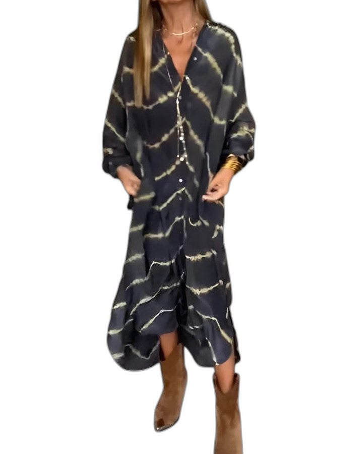 Elegant Striped Maxi Dress for Women with V Neck Long Sleeve Wrap Flowing Cocktail Style