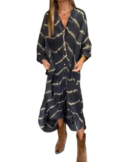 Elegant Striped Maxi Dress for Women with V Neck Long Sleeve Wrap Flowing Cocktail Style
