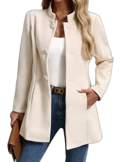 Elegant Tan Blazer for Women with Collared Long Sleeve Belted Office Style