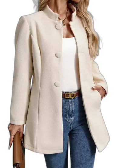 Elegant Tan Blazer for Women with Collared Long Sleeve Belted Office Style