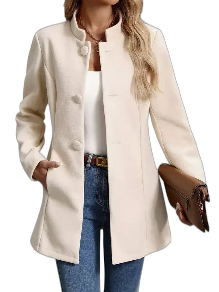 Elegant Tan Blazer for Women with Collared Long Sleeve Belted Office Style
