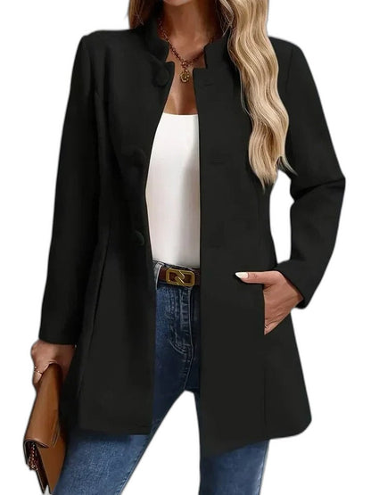 Elegant Tan Blazer for Women with Collared Long Sleeve Belted Office Style