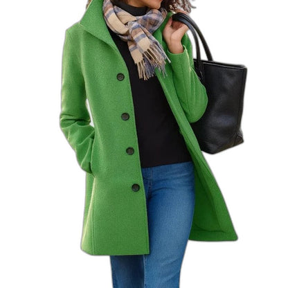 Elegant Tan Coat for Women with Collared Long Sleeve Button Front Office Style