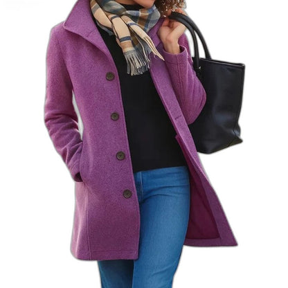 Elegant Tan Coat for Women with Collared Long Sleeve Button Front Office Style