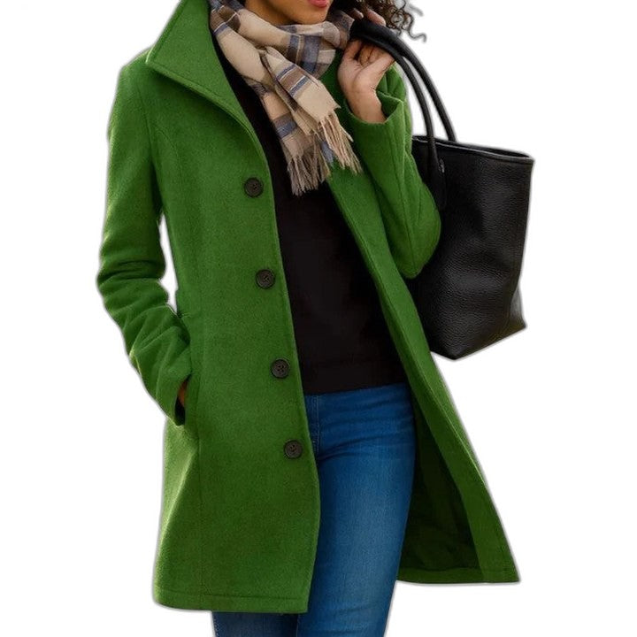 Elegant Tan Coat for Women with Collared Long Sleeve Button Front Office Style