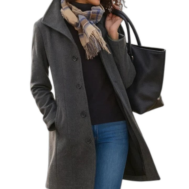 Elegant Tan Coat for Women with Collared Long Sleeve Button Front Office Style