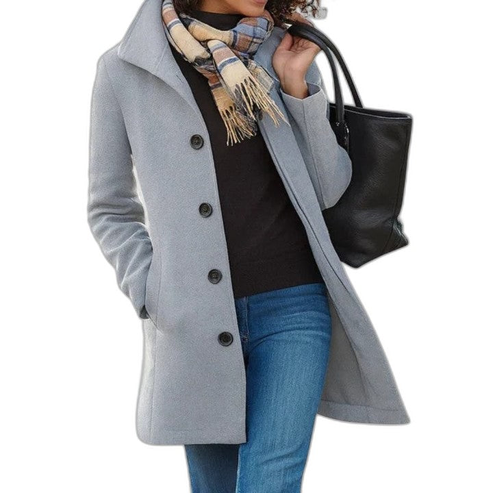 Elegant Tan Coat for Women with Collared Long Sleeve Button Front Office Style