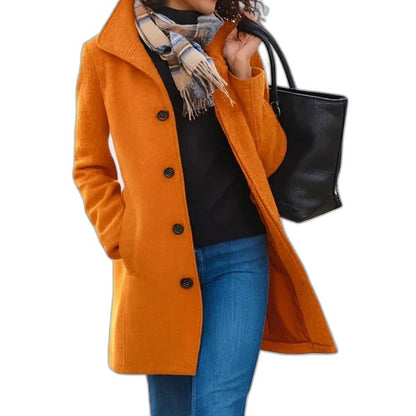 Elegant Tan Coat for Women with Collared Long Sleeve Button Front Office Style