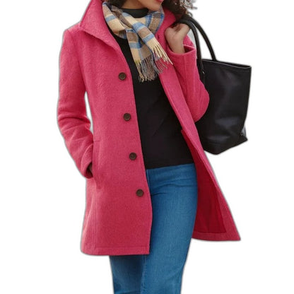 Elegant Tan Coat for Women with Collared Long Sleeve Button Front Office Style
