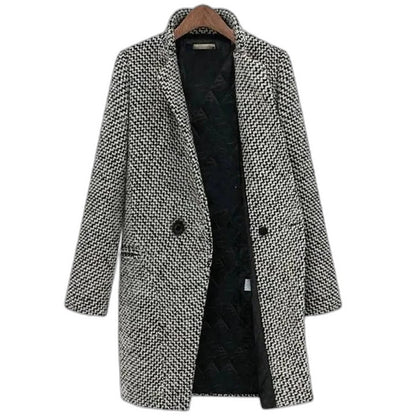 Elegant Tweed Blazer for Women with Collared Long Sleeve Button Front Office Style
