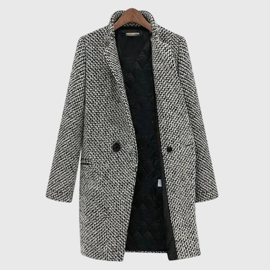 Elegant Tweed Blazer for Women with Collared Long Sleeve Button Front Office Style