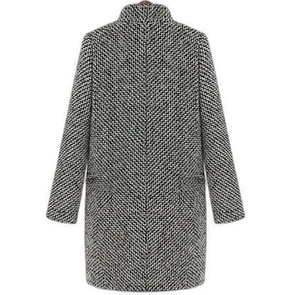 Elegant Tweed Blazer for Women with Collared Long Sleeve Button Front Office Style