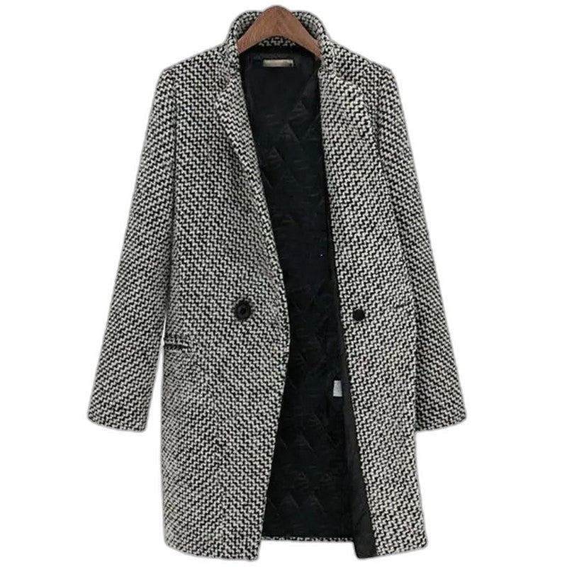 Elegant Tweed Blazer for Women with Wool Collared Long Sleeve Button Front Office Style