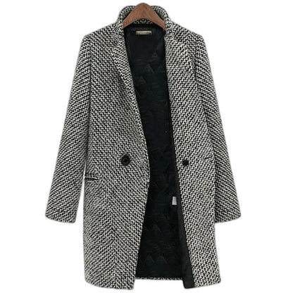 Elegant Tweed Blazer for Women with Wool Collared Long Sleeve Button Front Office Style