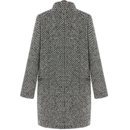 Elegant Tweed Blazer for Women with Wool Collared Long Sleeve Button Front Office Style