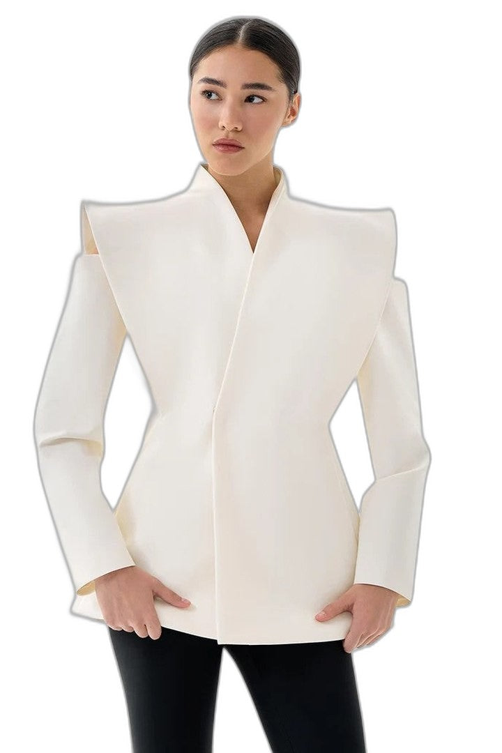 Elegant White Blazer for Women with Sleeveless Office Style
