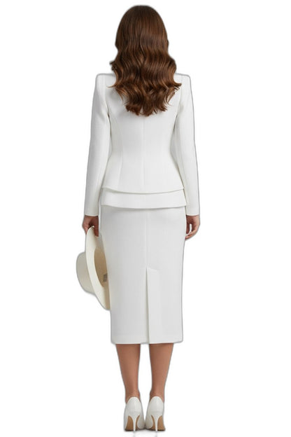 Elegant White Blazer for Women with Square Neck Long Sleeve Peplum Cropped Formal Style