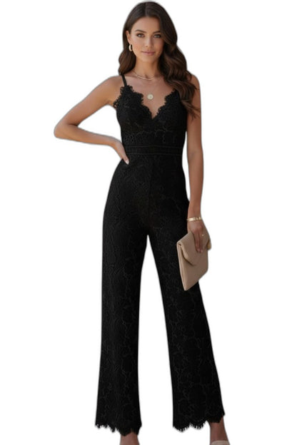 Elegant White Lace Jumpsuit for Women with V Neck Sleeveless Wide Leg Formal Wedding Guest Style