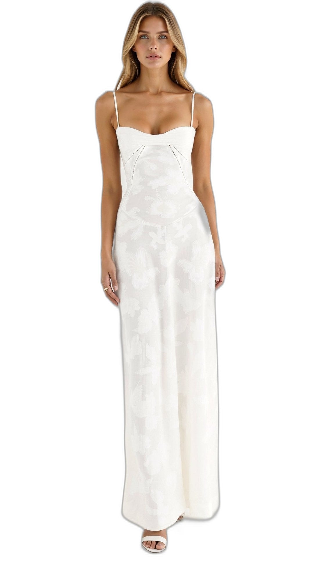 Elegant White Maxi Dress for Women with Square Neck Sleeveless Bodycon Vacation Style