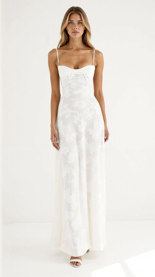 Elegant White Maxi Dress for Women with Square Neck Sleeveless Bodycon Vacation Style