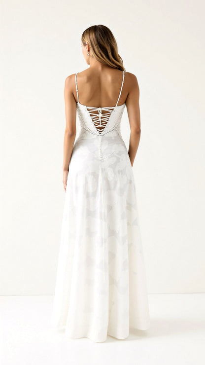 Elegant White Maxi Dress for Women with Square Neck Sleeveless Bodycon Vacation Style