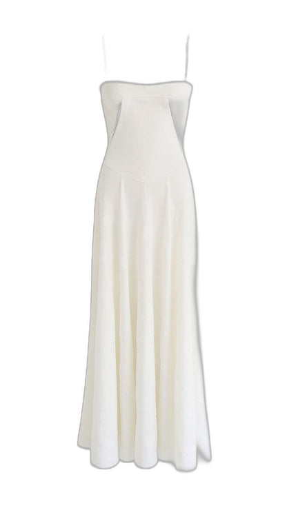 Elegant White Maxi Dress for Women with Square Neck Sleeveless Bodycon Vacation Style