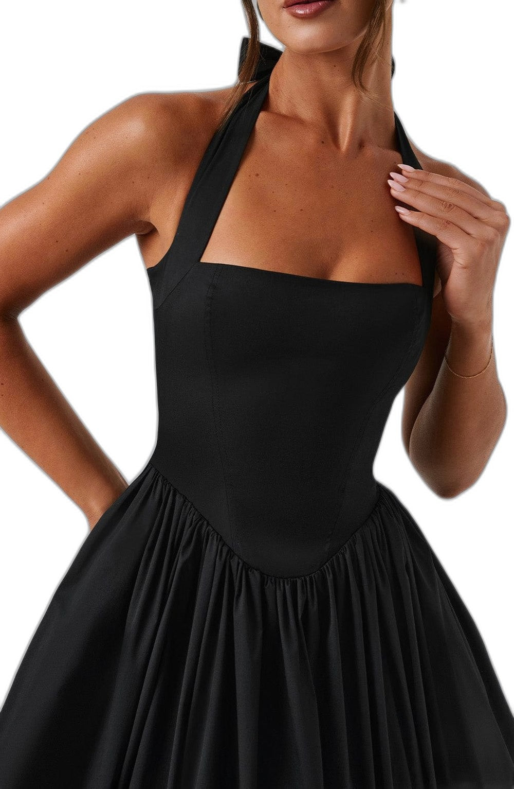 Elegant White Midi Dress for Women with Halter Sleeveless A Line Fit And Flare Cocktail Style
