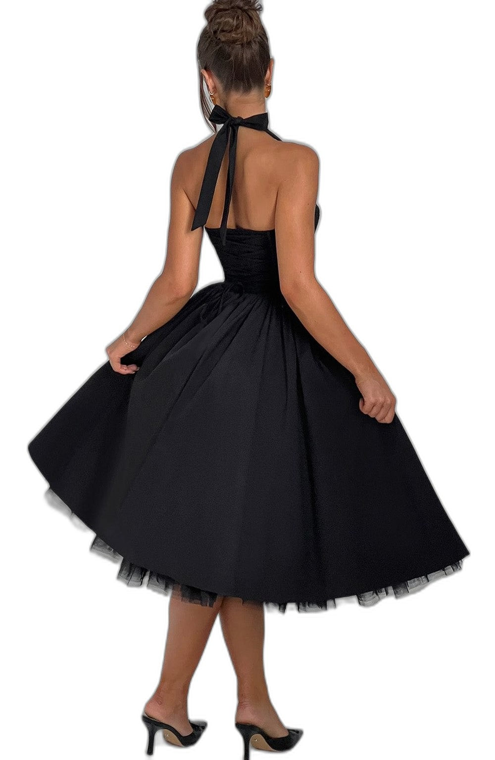 Elegant White Midi Dress for Women with Halter Sleeveless A Line Fit And Flare Cocktail Style