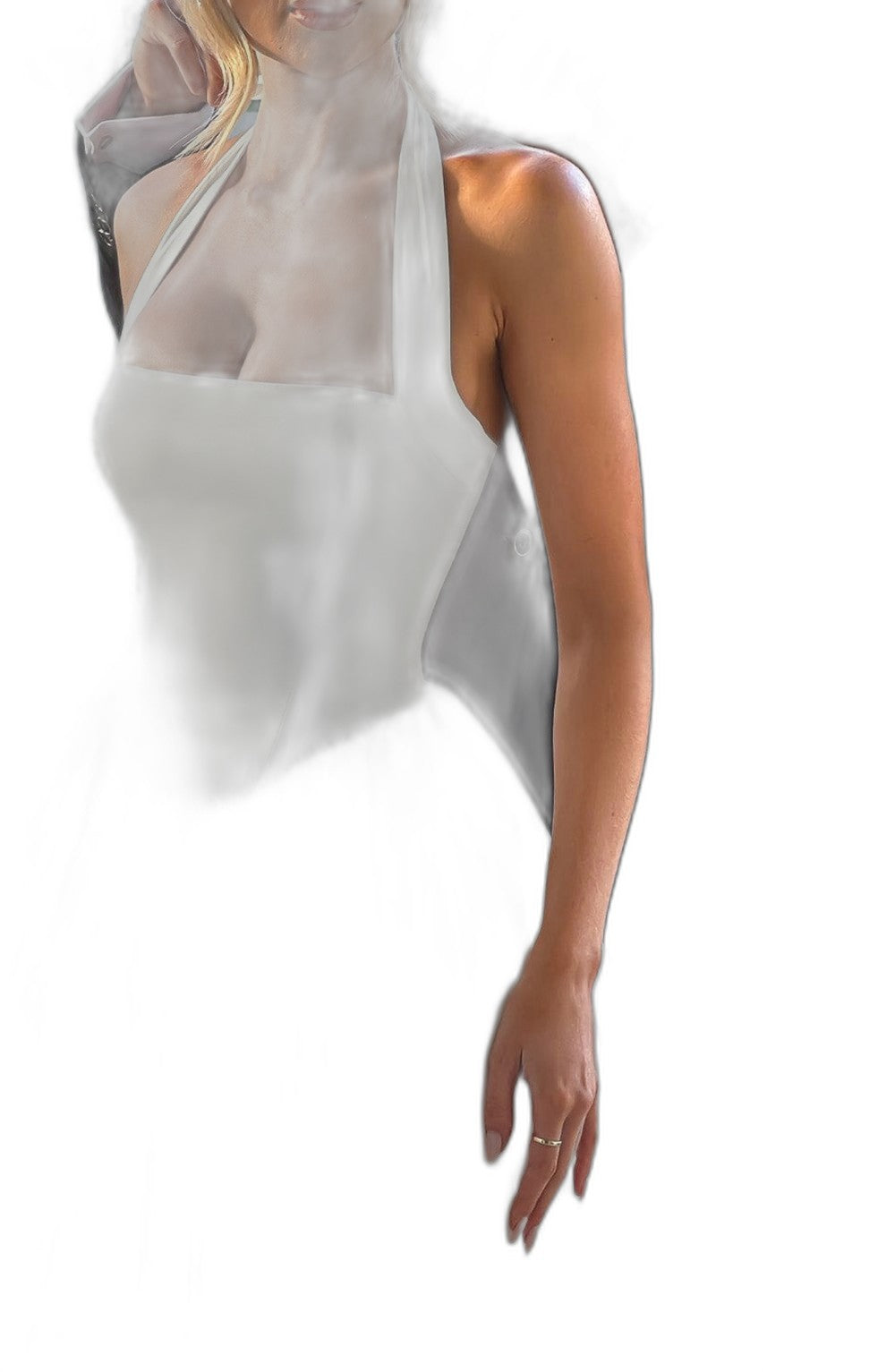 Elegant White Midi Dress for Women with Halter Sleeveless A Line Fit And Flare Cocktail Style