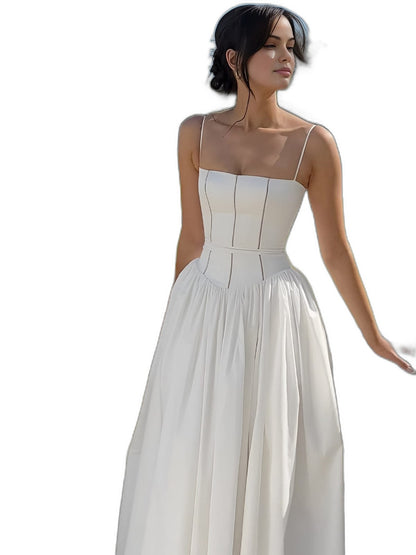 Elegant White Midi Dress for Women with Strapless Fit And Flare Formal Wedding Guest Style