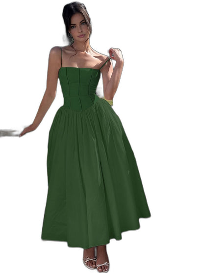 Elegant White Midi Dress for Women with Strapless Fit And Flare Formal Wedding Guest Style