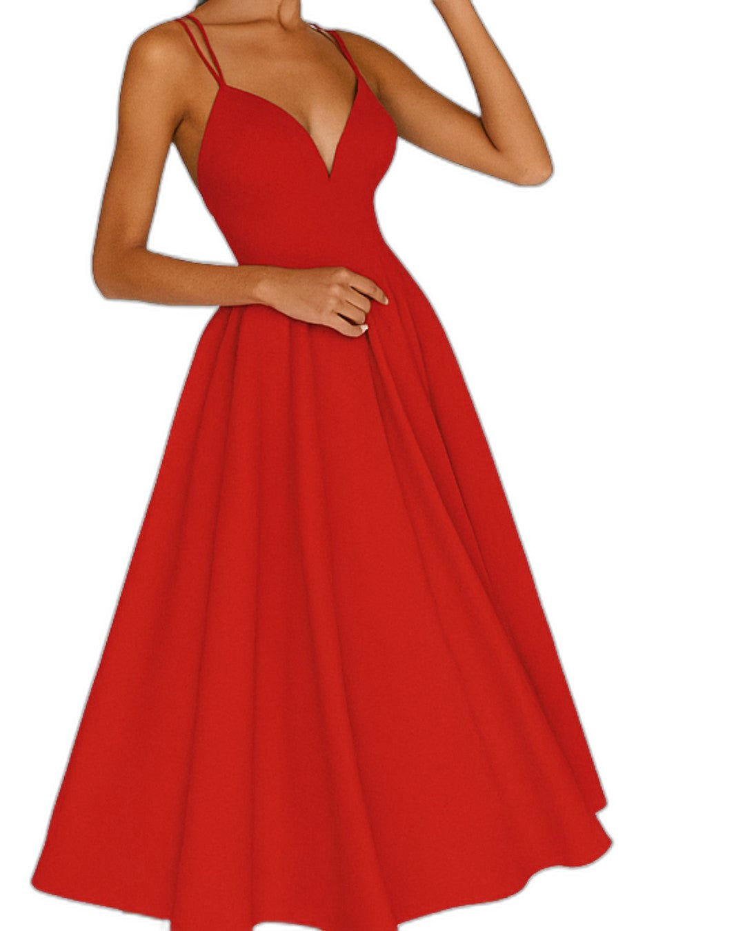 Elegant White Midi Dress for Women with Sweetheart Spaghetti Strap A Line Fit And Flare Cocktail Style