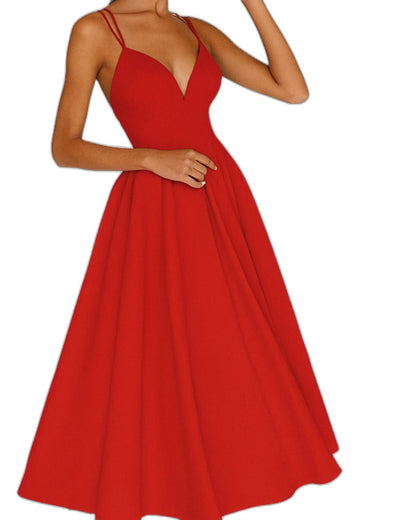 Elegant White Midi Dress for Women with Sweetheart Spaghetti Strap A Line Fit And Flare Cocktail Style