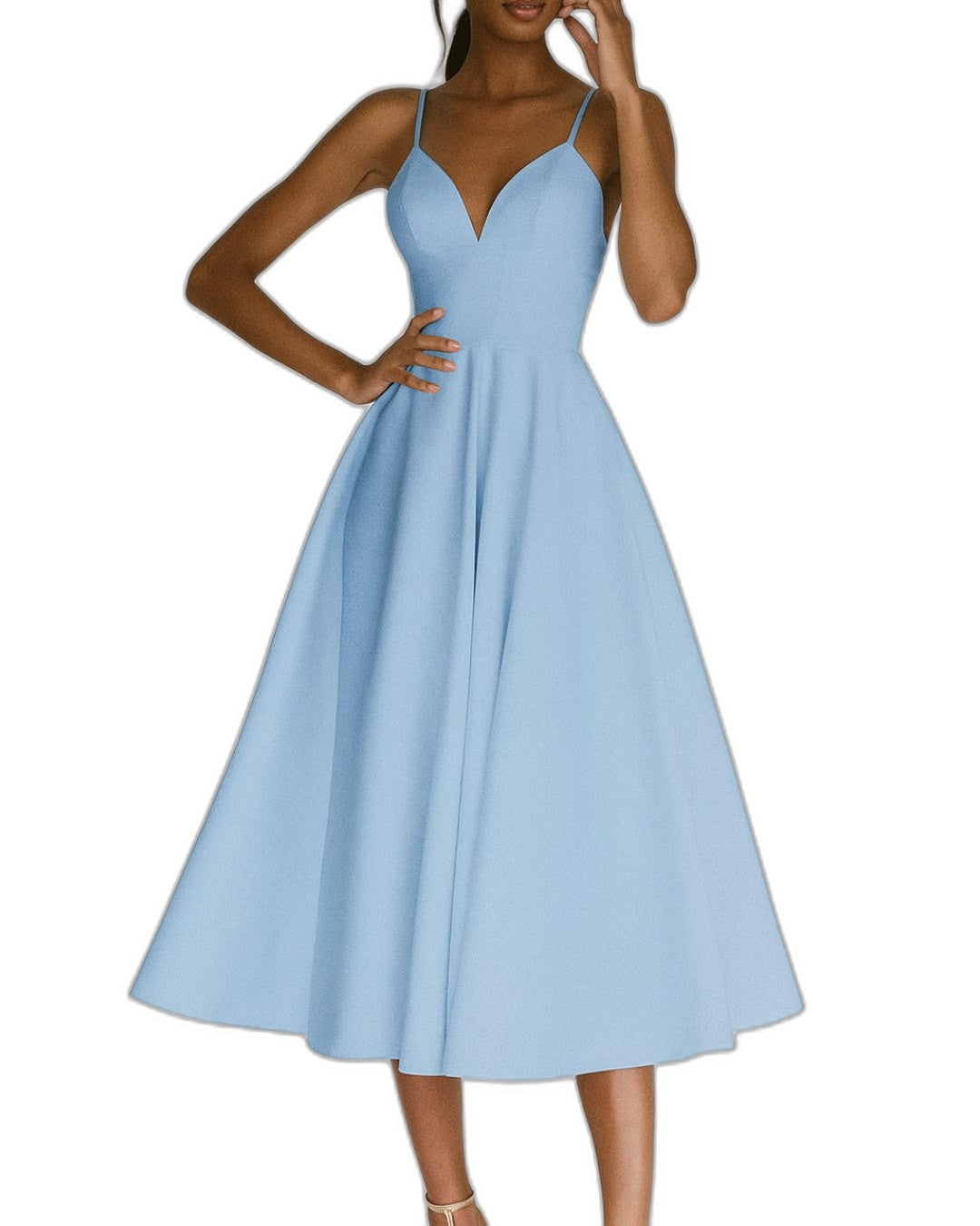 Elegant White Midi Dress for Women with Sweetheart Spaghetti Strap A Line Fit And Flare Cocktail Style